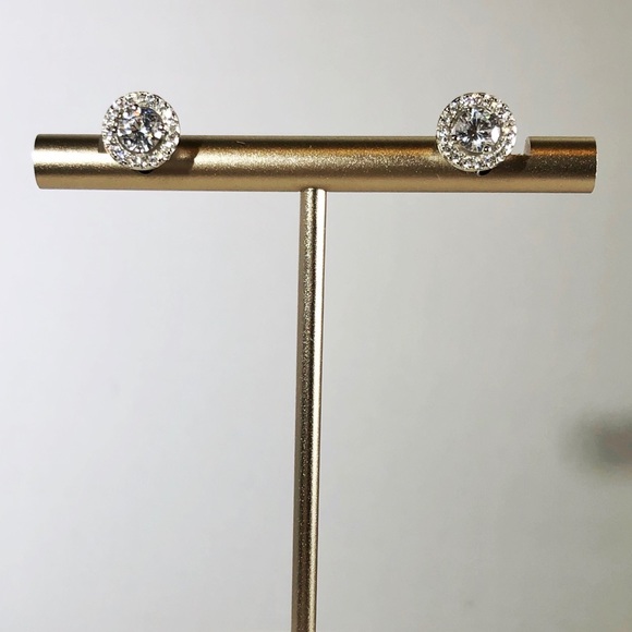 925 Sterling Silver Halo Stud Earrings - Picture 4 of 6